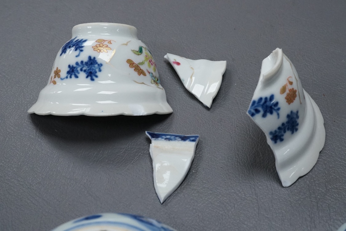 Four Chinese blue and white tea bowls and another (a.f.)